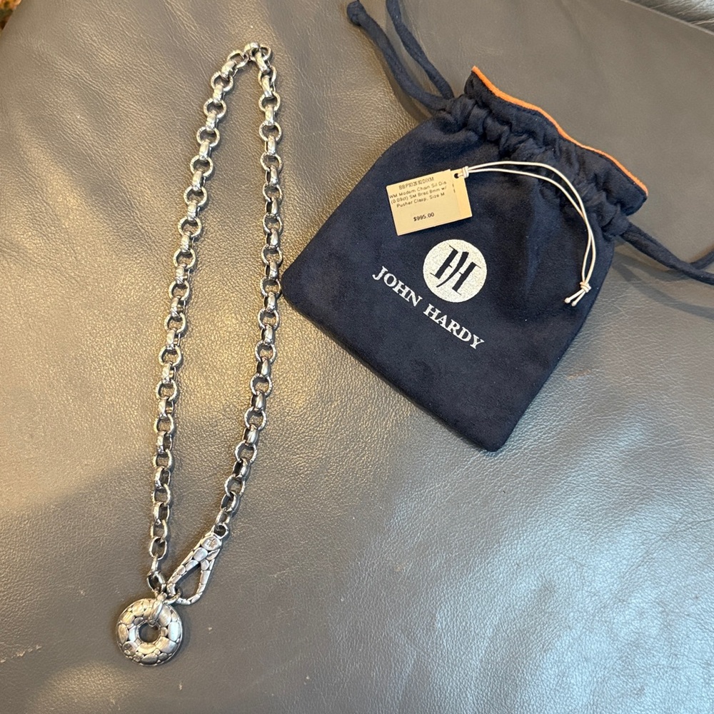 JOHN HARDY STERLING SILVER 925 KALI LINK PEBBLE STONE DONUT CHARM NECKLACE 18"